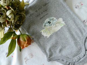Cotton baby onesie with cute and whimsical koala watercolour painting