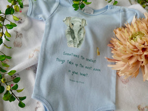 Cotton baby onesie with cute and whimsical elephant watercolour painting