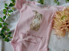 Load image into Gallery viewer, Cotton baby onesie with cute and whimsical rabbit watercolour painting
