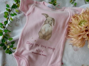 Cotton baby onesie with cute and whimsical rabbit watercolour painting
