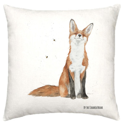 Linen cushion with smiling fox watercolour design
